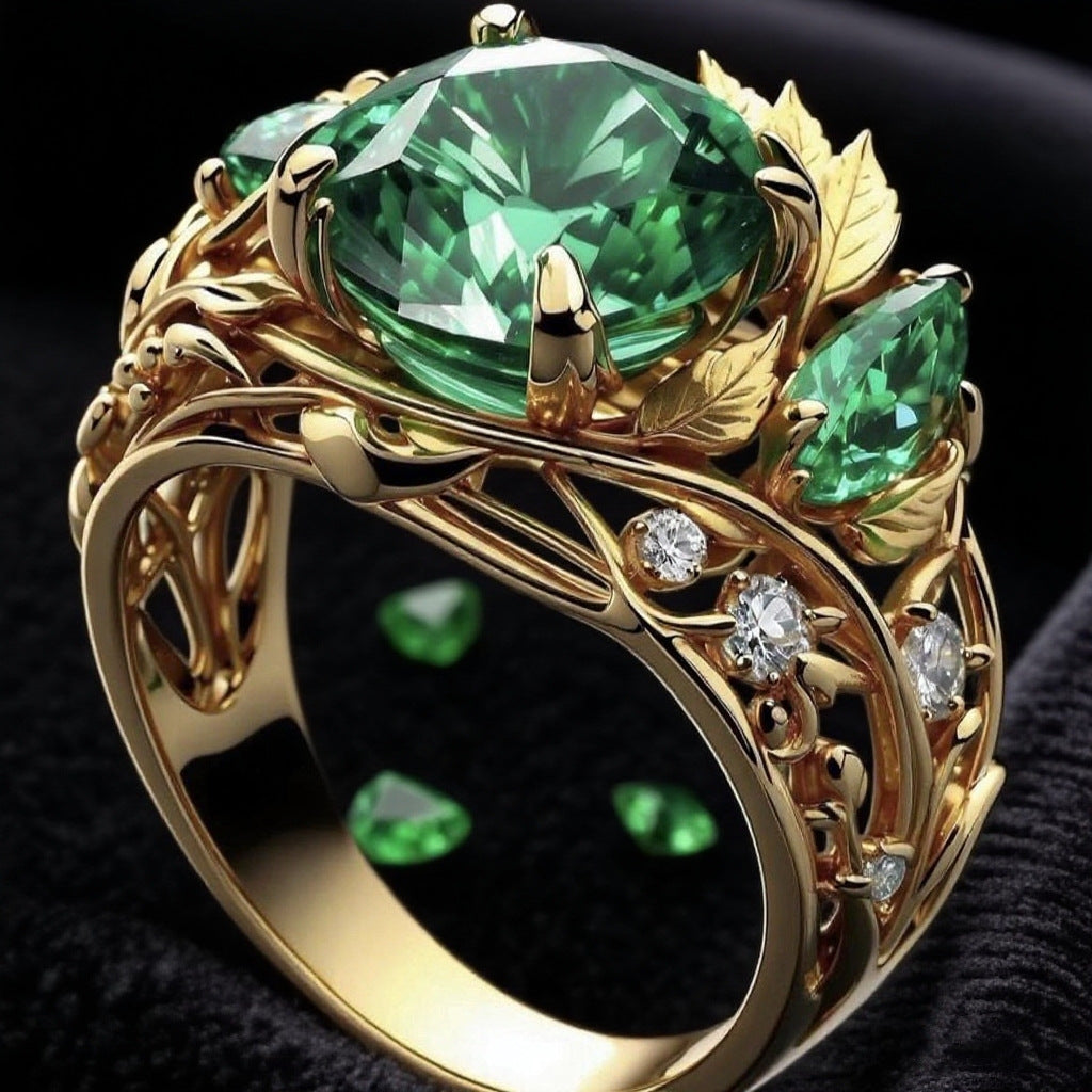 Elegant Emerald And Diamond Ring For Women With A Creative Floral Design