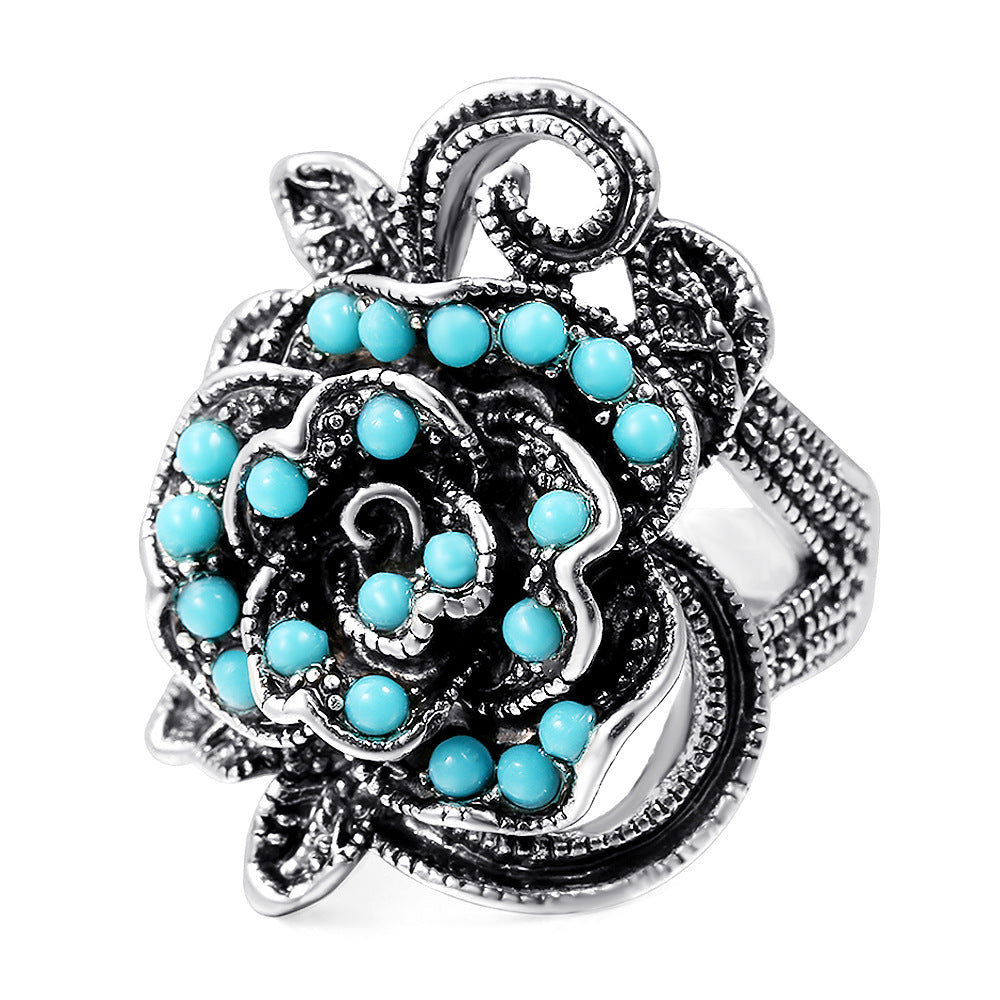 New Alloy Rose Ring Inlaid With Diamonds