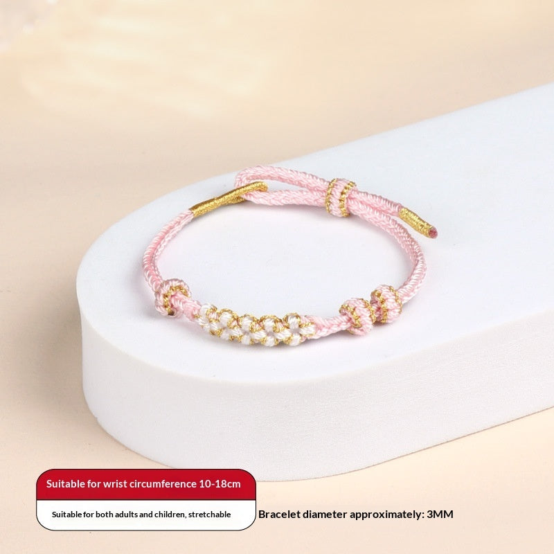 Snake Year Peach Blossom Knot Bracelet For Women Handwoven Wristband