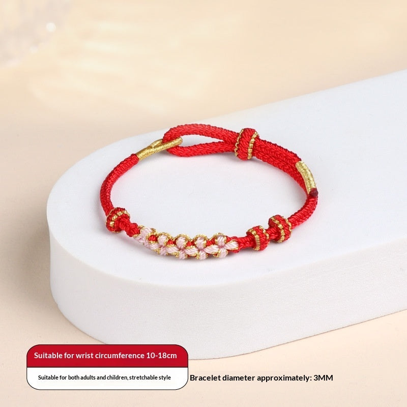 Snake Year Peach Blossom Knot Bracelet For Women Handwoven Wristband