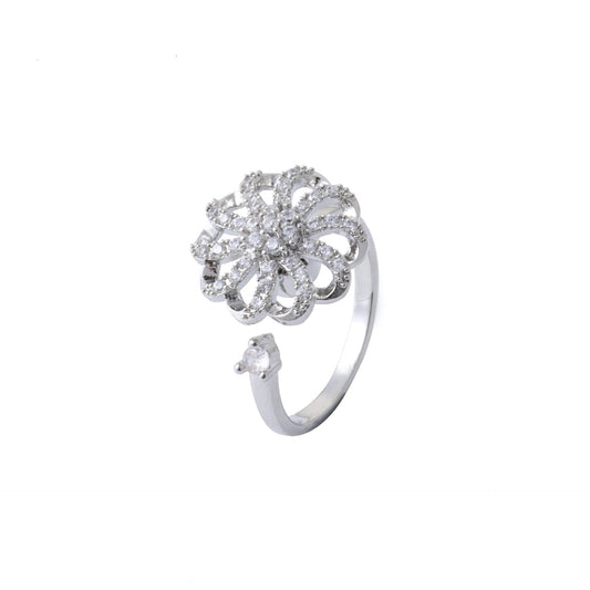 Micro-pave Flower Swivel Zircon Heart Ring