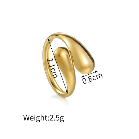 INS European And American Minimalist 18K Stainless Steel Water-drop-shaped Interlocking Open-ring