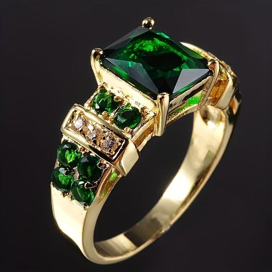 A Stylish Ring Adorned With Multi-colored Square Zircons