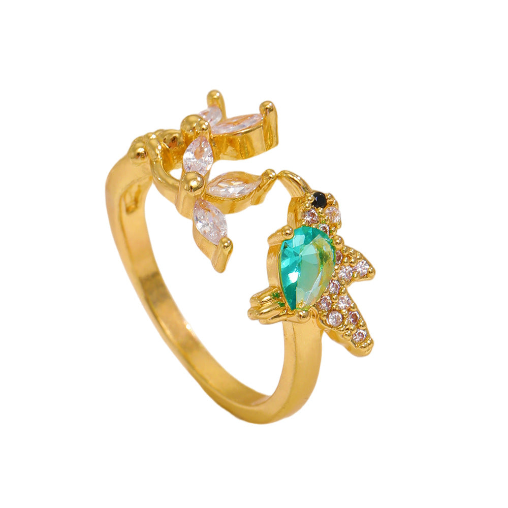Light-luxury Copper Ring With Zircon Bird Inlay