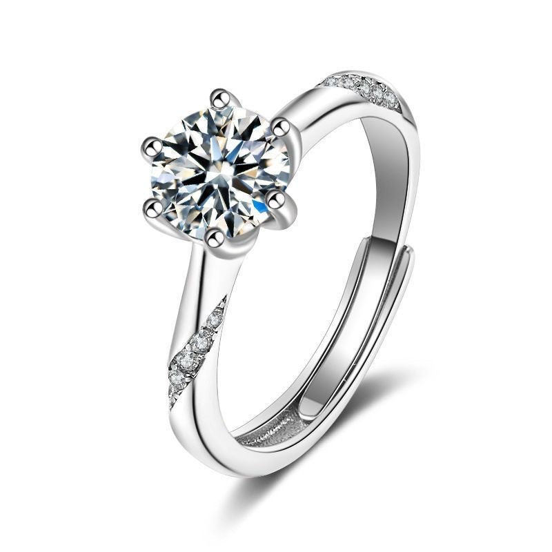 Simulation Of A Classic Six-prong Ring For Women Open Diamond Ring Niche Moissanite Ring