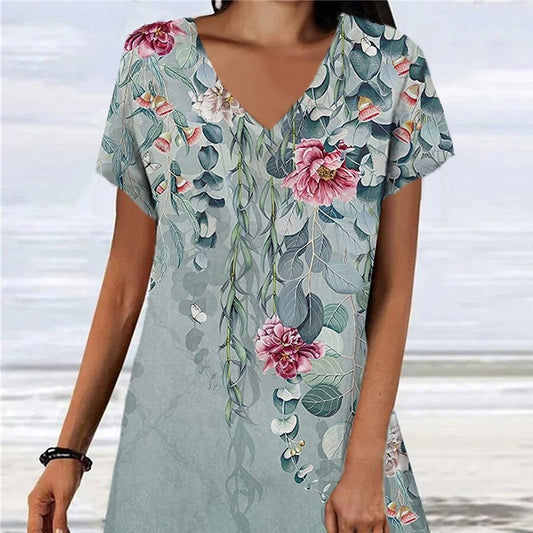 Women's Loose Floral Retro Print Dress